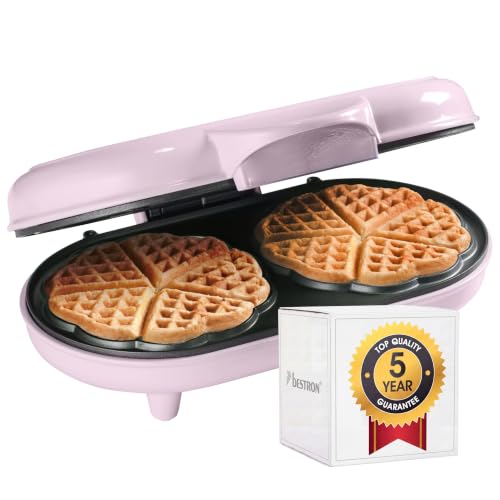 Bestron Doppel-Waffeleisen für klassische Herzwaffeln, Herzwaffeleisen mit Backampel & Antihaftbeschichtung, ideal für Kindergeburtstage, Ostern & Weihnachten, Farbe: Rosa