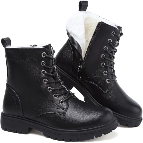 Maxome Winterschuhe Damen Gefüttert Winterstiefel mit Reißverschluss Schnürstiefel Wasserdicht Rutschfest Kurzschaft Stiefeletten Bequeme Casual Ankle Boots Warme Stiefel