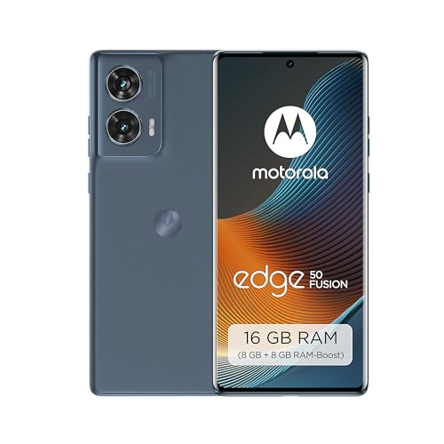 Motorola Moto Edge50 Fusion Smartphone (6,7''-FHD+-pOLED-Display,50-MP-Kamera,8/256 GB,5000 mAh, inkl. 68W-Ladegerät, Android 14) Forest Blue,inkl. Schutzcover+Handyhalterung