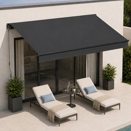 BelleMax Gelenkarmmarkise Markise, 400x250cm Anthrazit, Terrassenmarkise mit Handkurbel, Einstellung(5-60°), 280g/m² Stoff mit PU, Wasserdicht, Sonnenmarkise inkl. Wandhalterung für Balkon, Terrasse