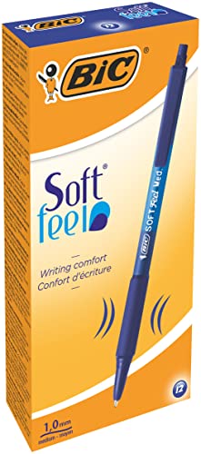 BIC Soft Feel Clic Druckkugelschreiber Blau – Clip, Einziehbar (Retractable), 12 Stück