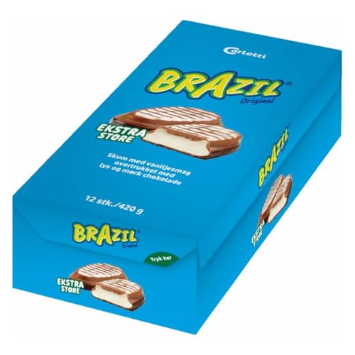 Carletti Ekstra Stor Brazil 420g – Original dänische Schaumzucker-Spezialität mit Zartbitterschokolade & Vollmilchschokolade – Große Vorratspackung & Kult-Süßigkeit aus Dänemark – Fluffiger Genuss