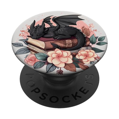 Cute Dragon Books Cottagecore Flower Bookworm Buchliebhaber PopSockets mit austauschbarem PopGrip