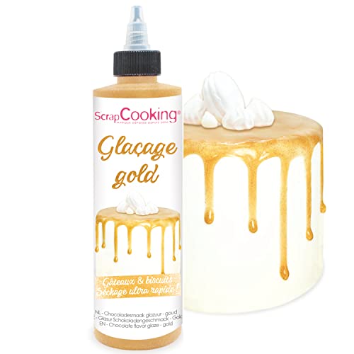 ScrapCooking - Drip Cake Glasur Gold 140g - Kuchenglasur Schnelltrocknend - Deko für Torten, Kuchen, Kekse, Pop, Dripcake, Plätzchen, Donut - Metallic-Effekt Glitzer - 4711