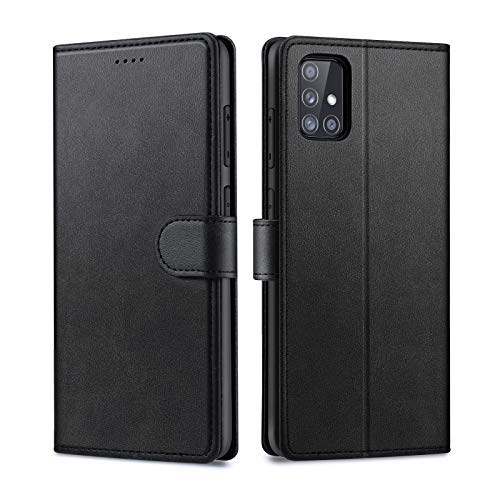 Focusor kompatibel mit Samsung Galaxy A71 Hülle, Hülle für Samsung A71, Handyhülle für Galaxy A71 Leder Flip Case Ständer PU Brieftasche Schutzhülle für A71 Cover, Schwarz