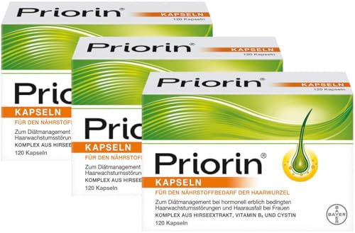 PRIORlN 3 x 120 Kapseln - Haarkapseln mit Nährstoffen für die Haarwurzeln - bei hormonell erblich bedingtem Haarausfall und Haarwachstumsstörungen