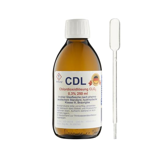 Ittermann CDL/CDs Chlordioxidlösung 0,3% 250ml für Wasserdesinfektion - Chlordioxid Tropfen mit Pipette für Wasseraufbereitung, CDs/CDL Lösung für Trinkwasseraufbereitung, Wasser Desinfektion Gelb