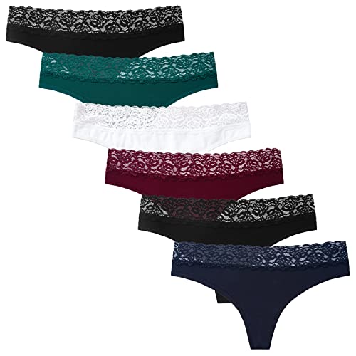 INNERSY Tangas Damen Sexy String für Frauen Spitzen Unterwäsche Baumwoll Strings Mehrpack 6 (M, Beliebt Mehrfarbig)