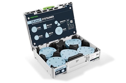 Festool Schleifmittel-Systainer³ SYS-STF D125 Granat Set – 100 Schleifscheiben 125 mm, P60–P220, für Exzenterschleifer, staubgeschützt, Systainer Organisation