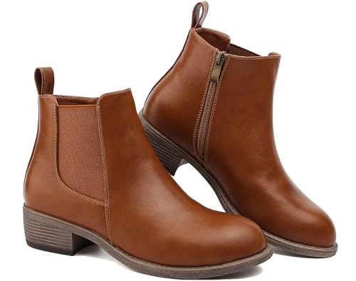 Maxome Stiefeletten Damen Knöchelstiefel Mit Reißverschluss Wasserdichte Leder Stiefeletten Stylische Chelsea Boots Mit Niedrigem Absatz Spitze Zehen Freizeitschuhe Herbst Winter Damenstiefel Braun