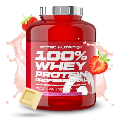 Scitec Nutrition 100% Whey Protein Professional - Angereichert mit zusätzlichen Aminosäuren und Verdauungsenzymen - Glutenfrei - Palmölfrei, 2.35 kg, Erdbeere - Weiße Schokolade