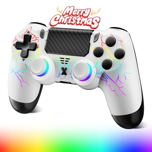 Glitfix Wireless Controller für PS-4, Game Controller kompatibel mit PS-4/Pro/Slim/PC Gamepad mit Turbo/Zurück Taste/Dual Vibration/6-Achsen Gyro Sensor/Touchpanel(RGB)