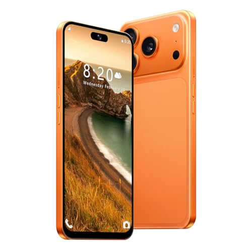 JtQtJ 4G Dual SIM Smartphone mit 6,6 Zoll InCell HD-Bildschirm, 4GB+32GB Speicher (bis 256GB erweiterbar), 5000mAh Akku, 16MP Kamera & Face ID, Type-C & OTG Funktion (Orange)
