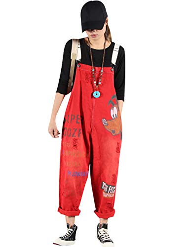 Bigassets Damen Jeans Latzhose Ärmellos Overalls Jumpsuits Style 3 Red