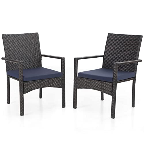 MFSTUDIO Gartenstühle 2er Set, Rattan Stühle Mit Armlehne, Outdoor Kissen Wetterfest, Garten Balkon Terrassen Möbel Set Sessel, Braun und Schwarz
