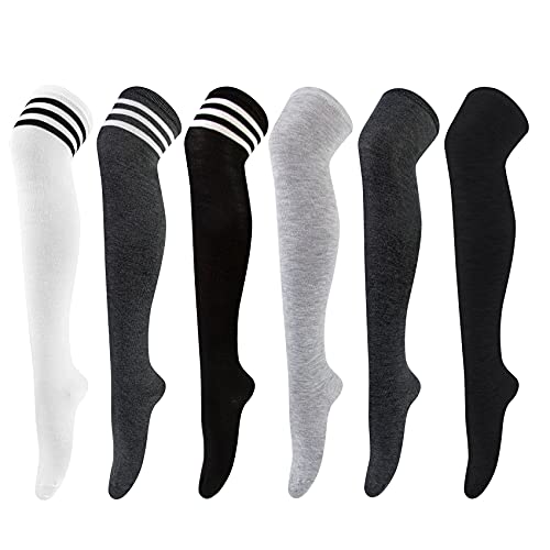 Chalier Cozy 6 Paar Damen Kniestrümpfe Overknee Strümpfe Lange Gestreifte Socken Thigh High Socks Beinwärmer Schenkel Socken für Mädchen