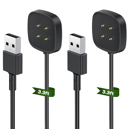 2 Stücke Ladekabel für Fitbit Versa 4/ Sense 2/ Versa 3/ Sense, 100cm/3.3ft Ersatz Magnetisches USB Ladestation Charger Cable Dock Kabel für Fitbit Versa 3/Fitbit Sense Smartwatch(Nicht für Versa1/ 2)