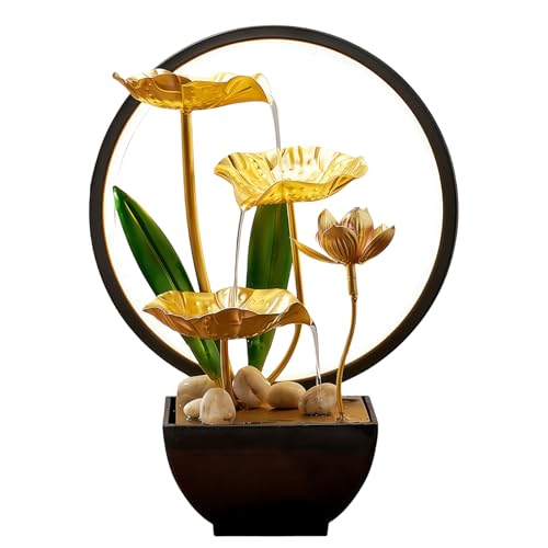 Zimmerbrunnen, Tischbrunnen Wasserfall mit LED Beleuchtung, Moderne Zen Deko mit Geräuschloser Pumpe, Moderne Zen Tischdekoration, Meditation & Entspannung, für Haus, Büro, Garten, Wohnzimmer
