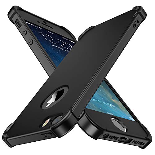 ORETECH Kompatibel mit iPhone 5/5s/SE 2016 Hülle, mit [2X Displayschutzfolie] 360 Grad Stoßfest Dünn Schutzhülle Handyhülle TPU Silikon Hart PC Case Cover für iPhone 5 5s SE(2016) 4 Zoll, Schwarz