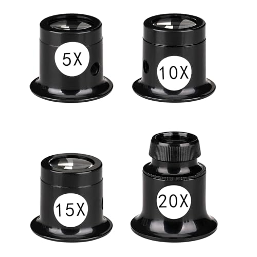 4 Stück Uhrmacherlupe Vergrößerungs Glas Set 5X/10X/15X/20X Juwelier Lupe Augenlupe Schmuck Lupe Juwelier Okular Schmuck Vergrößerung Glas Schlaufe Edelsteinelupe Uhrmacher Auge Okular Juwelierlupe