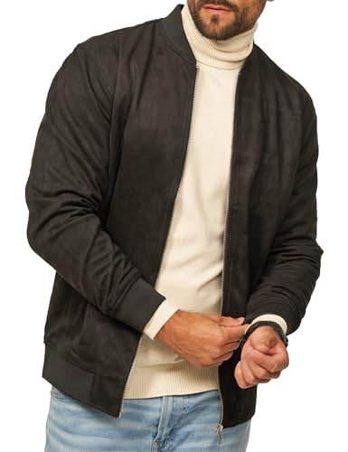 behype. Herren Blouson-Jacke als Weiche Übergangsjacke - Dünne Bomberjacke mit Baseball Stehkragen in Leder-Optik für Männer - Men's Jacket OR_1269-Black-M