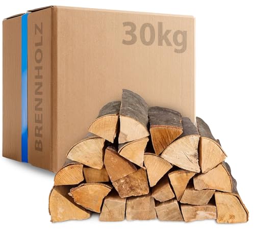 30kg Kaminholz Buche Brennholz - Kammergetrocknetes Feuerholz 30cm Scheite für Kamin, Ofen & Feuerschale - 100% Naturholz, Umweltfreundlich, Raucharm, Ideal für Grill, Lagerfeuer, Smoker & Dekoration