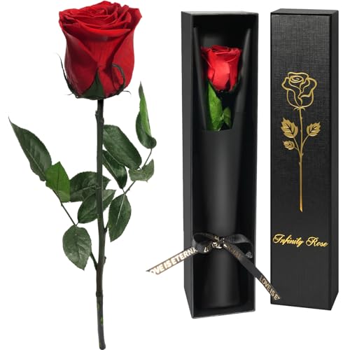 Yamonic Muttertagsgeschenk Ewige Rose Geschenke für Frauen,Infinity Rose mit Stiel Muttertagsgeschenke für Mama, Echte Rose in Geschenkbox,Konservierte Blumen Geschenk Muttertag Valentinstag,Rote Rose