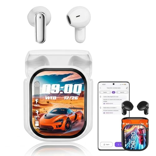AAFGVC Luminea HTC Übersetzer Kopfhörer unterstützt 156 Sprachen,Echtzeit KI Übersetzungskopfhörer mit Farb-Touchscreen Ladeetui, Hi-Fi Bluetooth Headset für Reisen Business und Sprachlernen (Weiß)