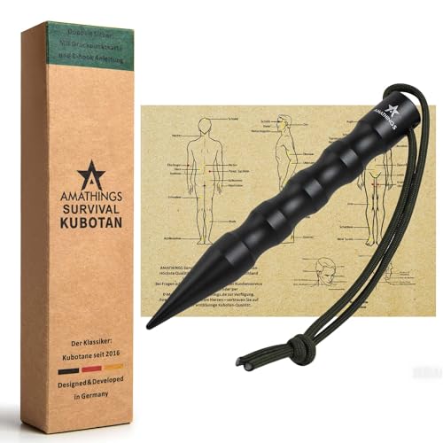 AMATHINGS Survival Kubotan Schwarz – Druckverstärker mit Handschlaufe – Extra Stark für Notsituationen als Notfallhammer Glasbrecher & Schlüsselanhänger – Effektive Selbstverteidigung