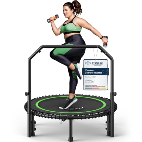 BCAN Rebounder-Trampolin für Erwachsene,102/122cm, 204/250kg Belastbarkeit, mit Bungee-Seilen, verstellbarem Griff, stabil, leise, für drinnen und draußen, Ganzkörpertraining, Entspannung zu Hause