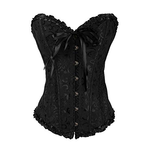 Sxybox Damen Korsett Bauchweg Vollbrust Corsage Top Gothic Burlesque Schnüren Bustier,Schwarz,3XL