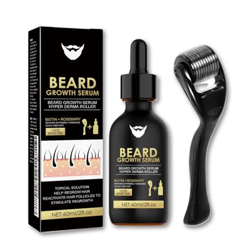 Bartwuchs Kit, Bartwachstum Set mit Bartroller Set für Männer - Bartöl und Bartpflege Serum mit Natürlichen Inhaltsstoffen, Stimuliert Schnurrbart und Haarwachstum, Geschenk für Vater oder Ehemann