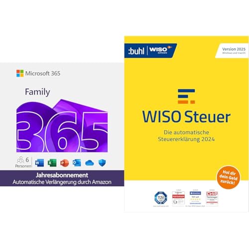 Microsoft 365 Family | 12 Monate | 6 Nutzer | Office Apps & 6TB Cloud | PC/Mac/Mobile + WISO Steuer 2025 (für 2024) | Windows/Mac/Mobile | Download