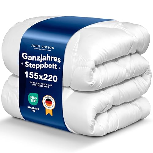 John Cotton New Way Bettdecke 155x220 - Innovativ & Atmungsaktive Steppdecke für Allergiker | Oeko-Test Zertifiziert Bettdecken | Weiche Microfaser Schlafdecke | Ganzjahresdecke 155 x 220 cm
