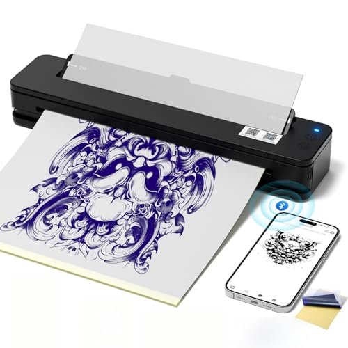 RHEIN Bluetooth Drucker Tragbar 2500mAh Akku Maschine Professionell Transfer Printer mit 10PCS A4 Transferpapier Kompatibel zu Android und iOS T106Z-EU