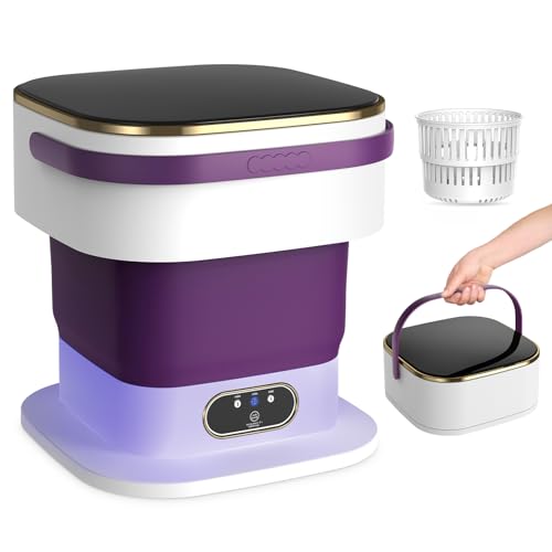 Mini Waschmaschine, 15L 2 in 1 Faltbare Klein Waschmaschine Camping mit Schleuder für Kleine Kleidung. 3 Reinigungsmodi Portable Washing Machine für Zuhause, Wohnungen (Lila)