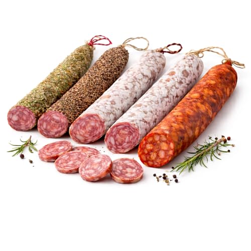 Spanische Fuet Wurst 5er Set – katalanische luftgetrocknete Salami, verschiedene Sorten im Mix, große Auswahl, ideal für Tapasplatte, Snack & Party