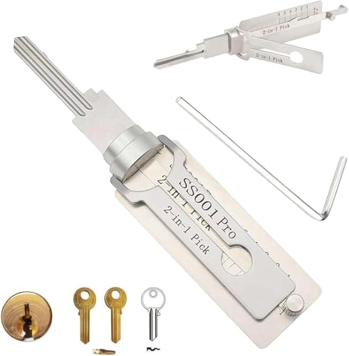 SS001 Pro Lock Pick Tool, 2 in 1 Lockpicking-Set & Hauptschlüssel-Decoder, Übungsschlösser für Lockpicking, Edelstahl-Lockpicks für Anfänger, Lockpicking-Set für Automatik- & Nut-Türschlösser