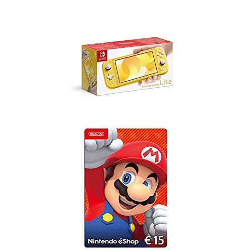 Nintendo Switch Lite, Standard, gelb + Nintendo eShop Card | 15 EUR Guthaben | Download Code