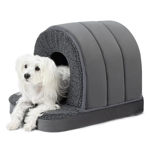 PELZIN Indoor Dog House - Orthopedic Dog Tent Bed w/Egg-Crate Foam - Pet Bed with Cover Cave - Waterproof Lining - Nonskid Bottom, Ideal for Small Breeds & Fits L 62cm Crate - 58x41cm, Charcoal