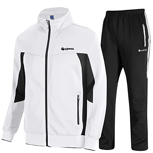 donhobo Herren Jogging Anzug Trainingsanzug Sporthose 2-Teiliges Outfit Sport Set Langarm Jogginganzug Fitness Gym Training Sportanzug (02weiß scharz, L)