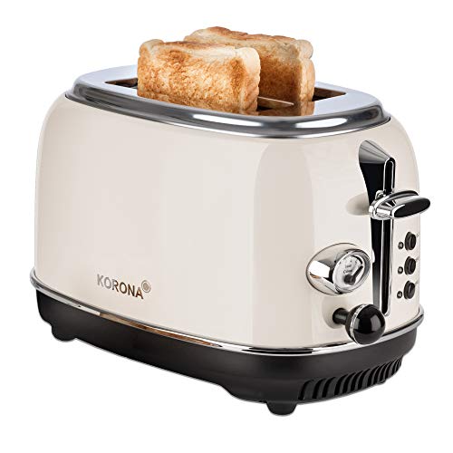 Korona 21666 Toaster, 2 Scheiben, Creme, Röstgrad-Anzeige, auftauen, rösten, aufwärmen, 810 Watt, Brötchen-Aufsatz, Krümel-Schublade, Brotscheiben-Zentrierung