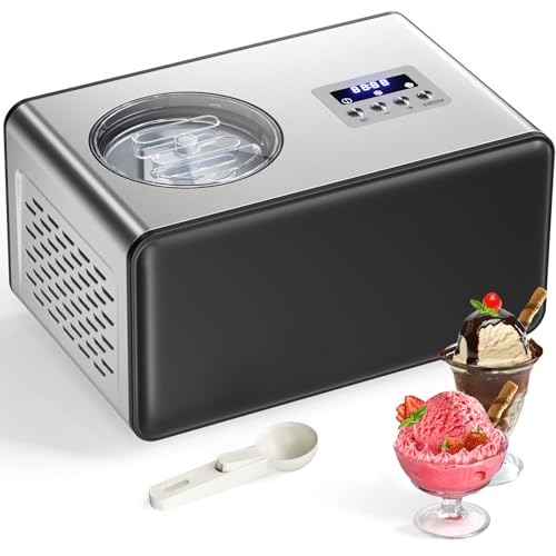 Acmeenjoy Eismaschine mit Kompressor 2L, Eismaschine Selbstkühlend Edelstahl 150W, mit Entnehmbarem Eisbehälter, inkl. Eisportionierer