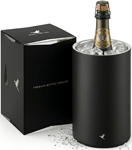 beyond Flaschenkühler für Wein, Champagner und Sekt Flaschen I Doppelwandiger Edelstahl Sektkühler - Weinkühler, Getränkekühler ideal für Lange Outdoor Weinabende im Garten (Edelstahl schwarz)