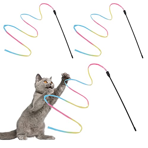 Molain Rainbow Ribbon Zauberstab, interaktives Katzenspielzeug für Kätzchen, Training und Spielen, 30 cm, 3 Stück