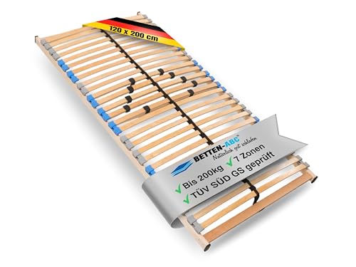 Madera 7 Zonen Lattenrost zur Selbstmontage, mit 28 Leisten, extra stabil durch durchgehende Holme, Größe: 120 x 200 cm