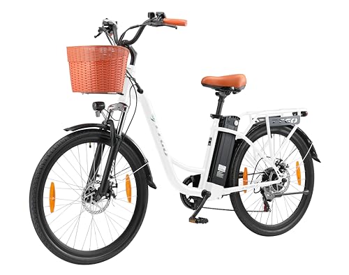 ttgo E Bike 26 Zoll, Elektrofahrräder für Herren Damen mit 36V 14,5AH Akku, Citybike bis zu 100KM Elektrofahrrad mit Korb, 25Km/h, YY-26ST (Weiß)