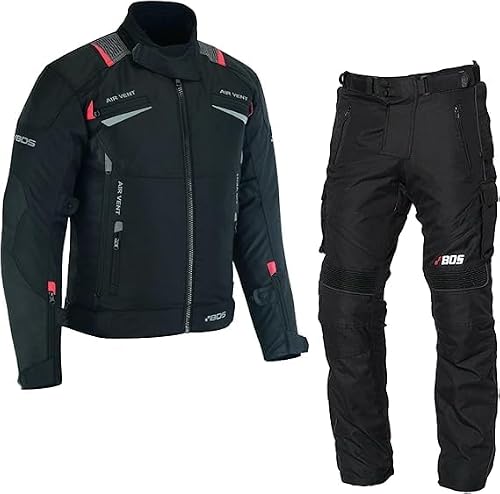 BOSmoto Motorradkombi Herren 2-teiler mit Protektoren – Leichte Textiljacke und Hose für den Sommer,Herren Motorrad Textil kombi,Motorrad Kombi (BLACK, L)