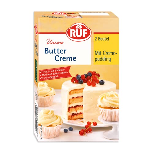 RUF Buttercreme mit Creme-Pudding, zum Eindecken & Garnieren von Torten & Cupcakes, Fondant-tauglich, vielseitig anwendbar, glutenfrei & vegan, 2 x 70g