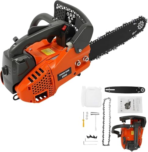 Benzin-Kettensäge 2-Takt-Motor 1.22 PS 25.4 cc – 9000 U/min 30 cm Schneiddurchmesser mit oberem Handgriff für Garten/Wald